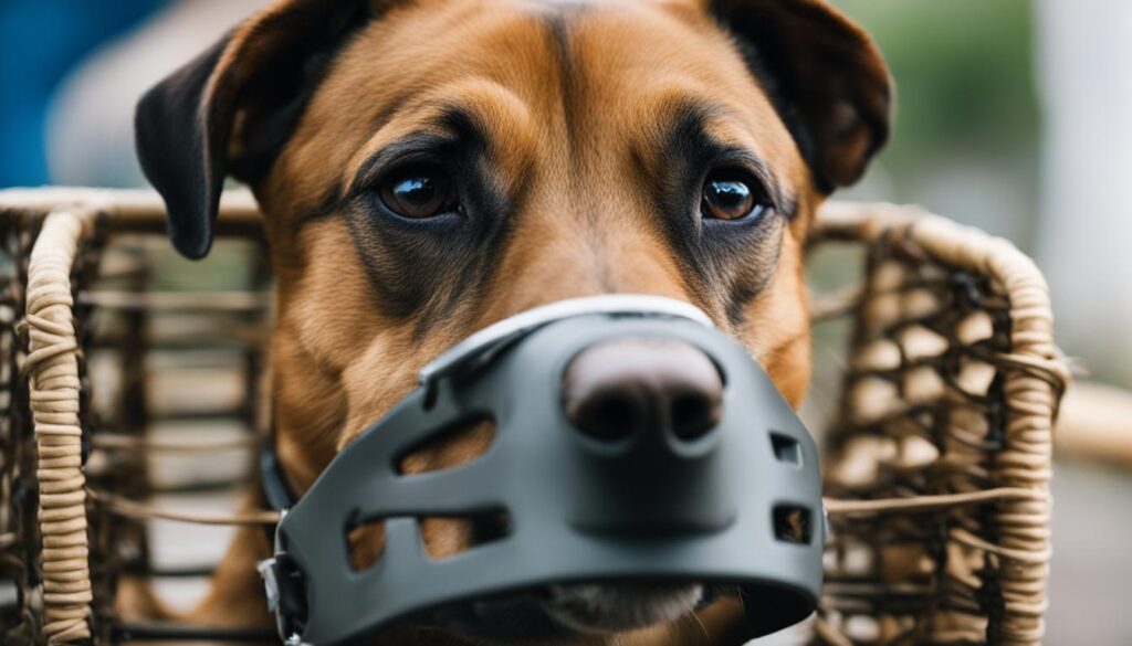 Dog wearing a basket muzzle