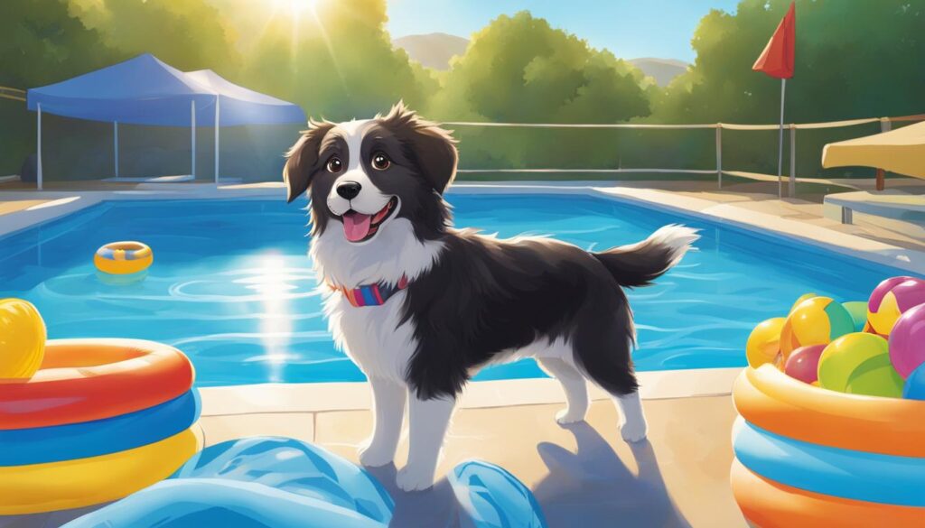 dog playing in a pool