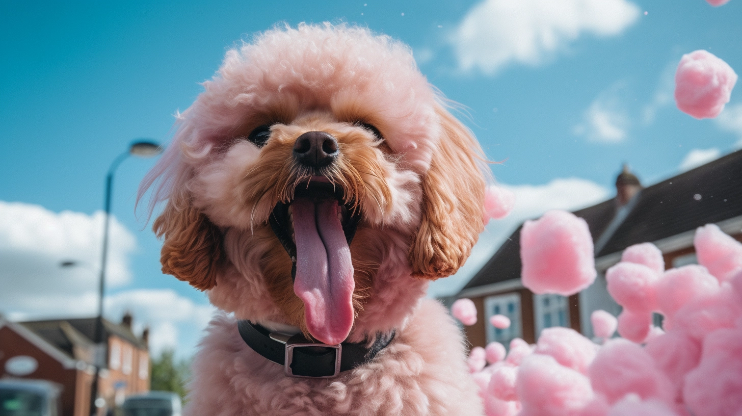 dog eating cotton candy