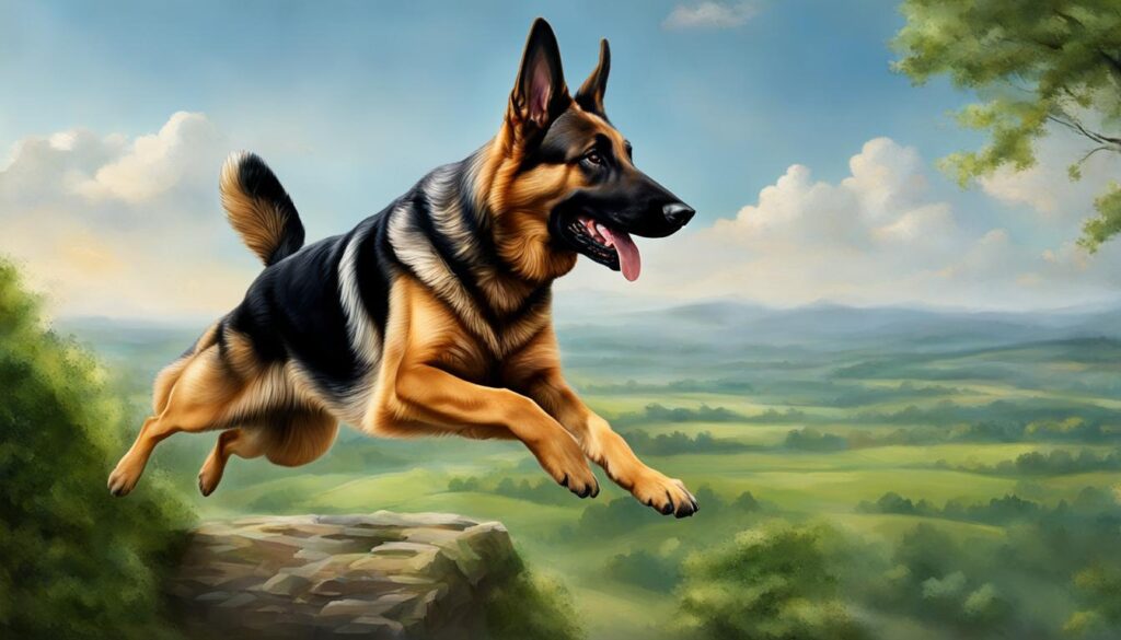 German Shepherd jumping