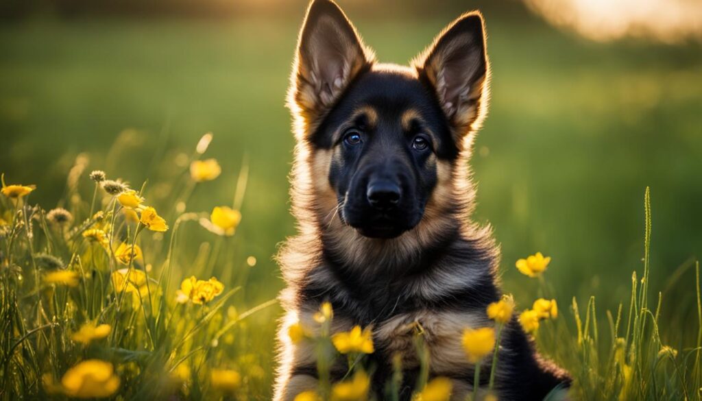 German Shepherd puppy with ears starting to stand up