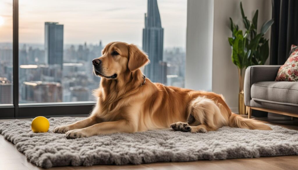 Golden Retriever in an urban setting