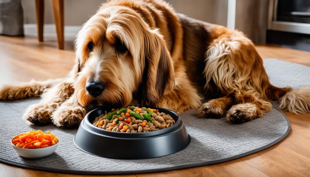 Otterhound enjoying a healthy meal