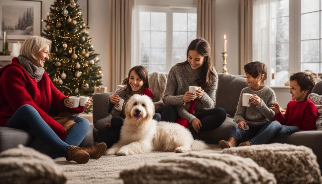 Polish Lowland Sheepdog with family